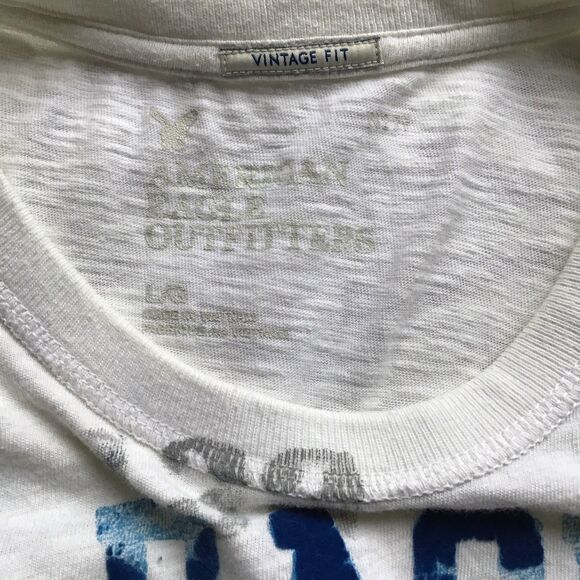 American Eagle Outfitters Athletic Fit T-Shirt Men’s Large Blue Puff Print Y2K - Picture 4 of 5